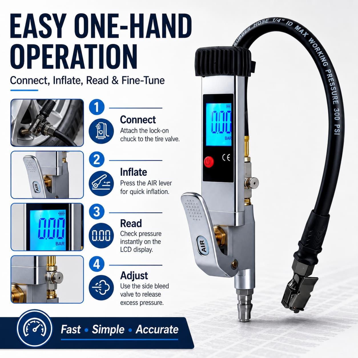SEAPENG DP-708 Digital Tire Inflator Gauge, 5-230 PSI - Image 10